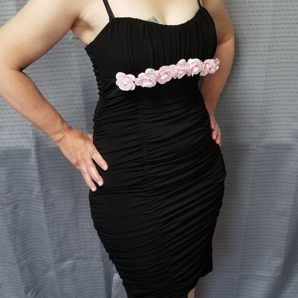Little Black Dress with Pink Roses